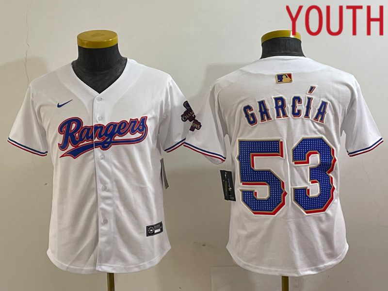 Youth Texas Rangers #53 Garcia White Champion Game Nike 2024 MLB Jersey style 1->->Youth Jersey